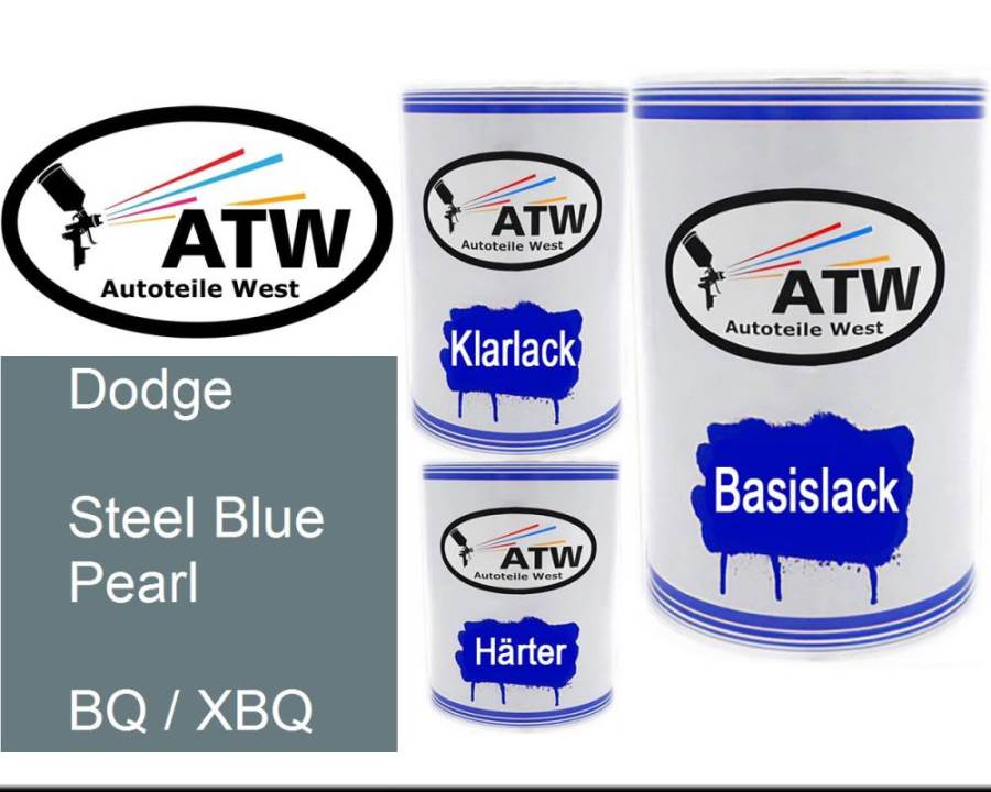 Dodge, Steel Blue Pearl, BQ / XBQ: 500ml Lackdose + 500ml Klarlack + 250ml Härter - Set, von ATW Autoteile West.